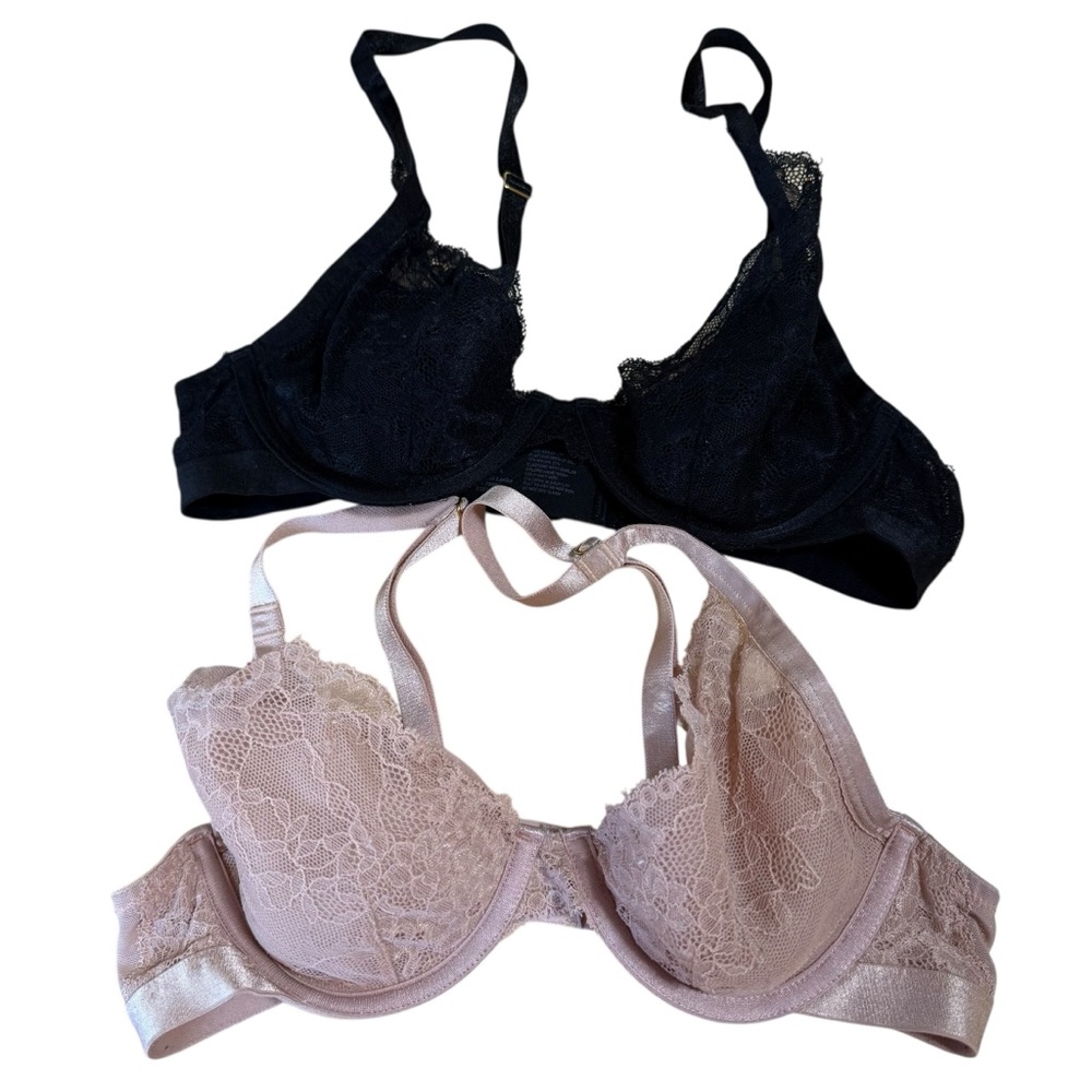 Soma Lightest Lift Lace Plunge Bras Size 34A Black and Mauve Underwire Lingerie